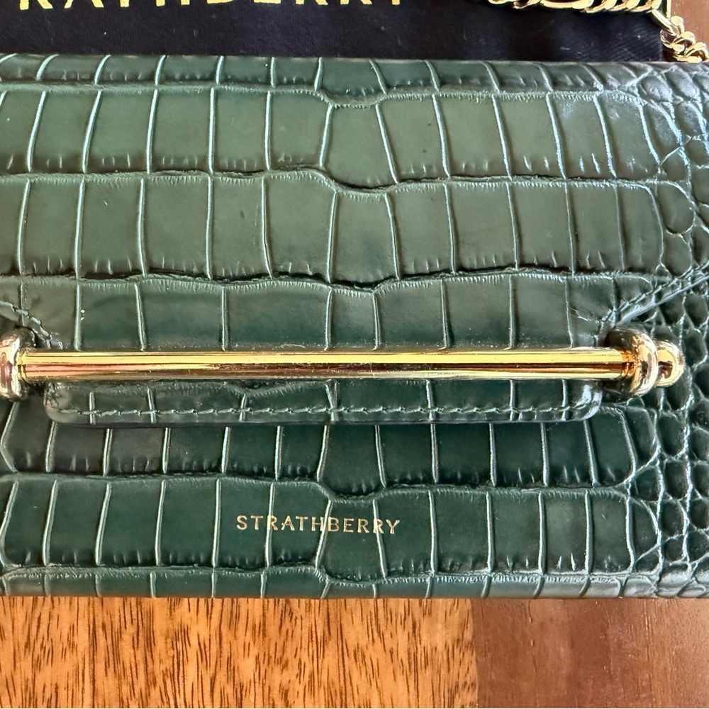 Strathberry Emerald Croc-Embossed Wallet Clutch - Picture 6 of 7